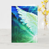 Guardian Angel Blue Green Wing – Blank Greeting カード (黄色い花)