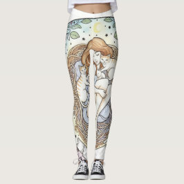 Guardian Angel Mother and Baby Cat Design Leggings レギンス