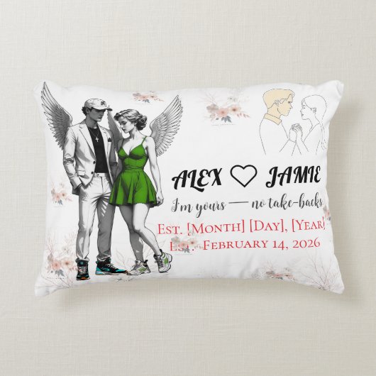 Guardian Angel Pair – Cute Wings Accent Pillow アクセントクッション (正面)