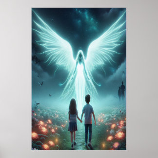 Guardian Angel + Two Children Walking a Dark Path ポスター