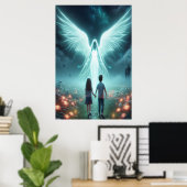 Guardian Angel + Two Children Walking a Dark Path ポスター (ホームオフィス)