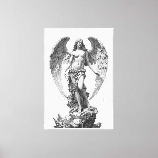 Guardian Angel: White Marble Sculpture キャンバスプリント (正面)