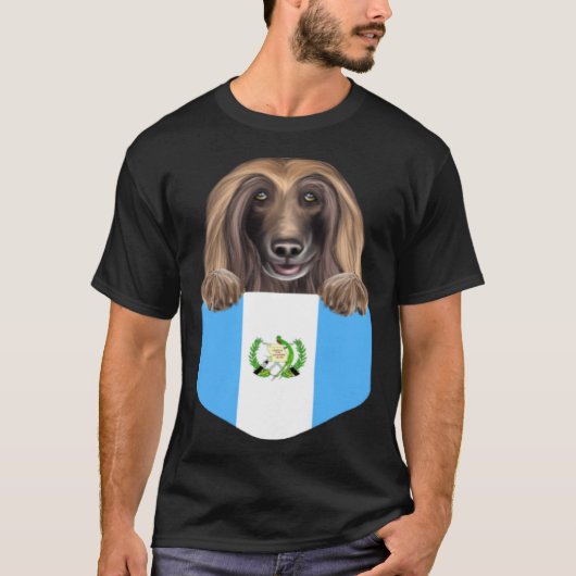 Guatemala Flag Afghan Hound Dog In Pocket Tシャツ (正面)