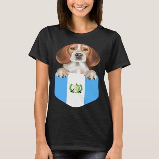 Guatemala Flag Beagle Dog In Pocket Tシャツ (正面)