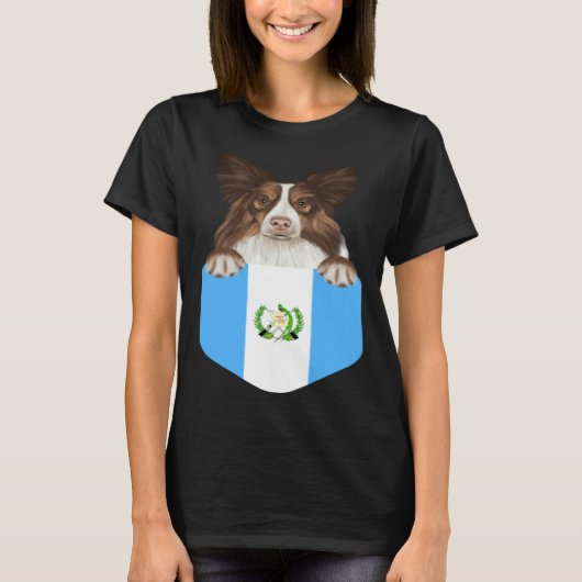 Guatemala Flag Collie Dog In Pocket Tシャツ (正面)