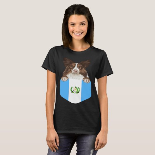 Guatemala Flag Collie Dog In Pocket Tシャツ (正面フル)