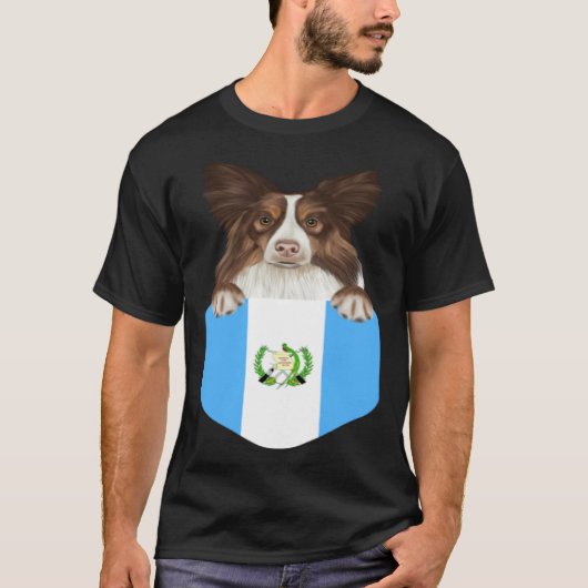 Guatemala Flag Collie Dog In Pocket Tシャツ (正面)