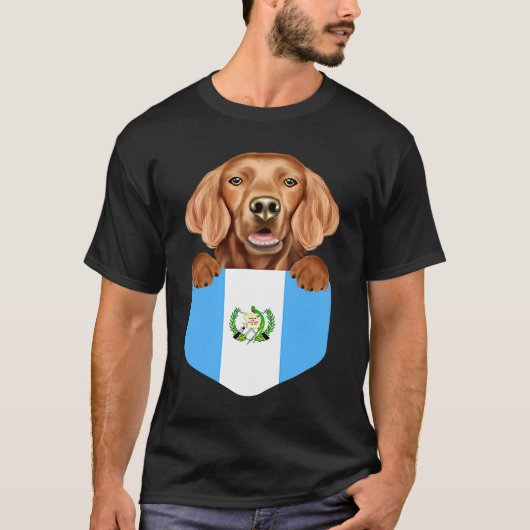 Guatemala Flag Irish Setter Dog In Pocket Tシャツ (正面)