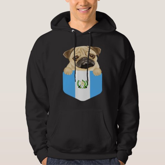 Guatemala Flag Pug Dog In Pocket パーカ (正面)