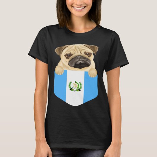 Guatemala Flag Pug Dog In Pocket Tシャツ (正面)
