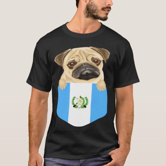 Guatemala Flag Pug Dog In Pocket Tシャツ (正面)