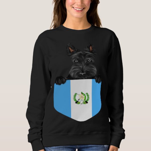 Guatemala Flag Scottish Terrier Dog In Pocket スウェットシャツ (正面)