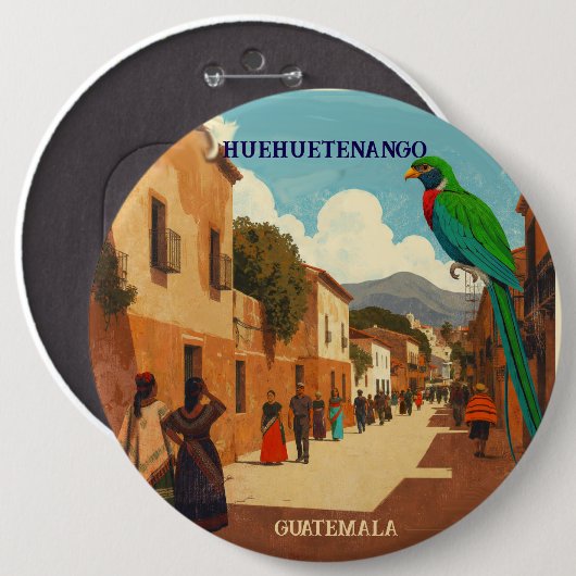 GUATEMALA, HUEHUETENANGO Retro poster 缶バッジ (正面&裏面)