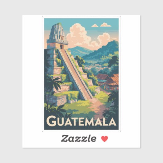 Guatemala Tikal National Park Illustration Travel シール (シート)