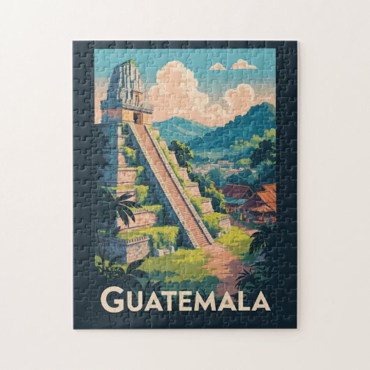 Guatemala Tikal National Park Illustration Travel ジグソーパズル (縦)