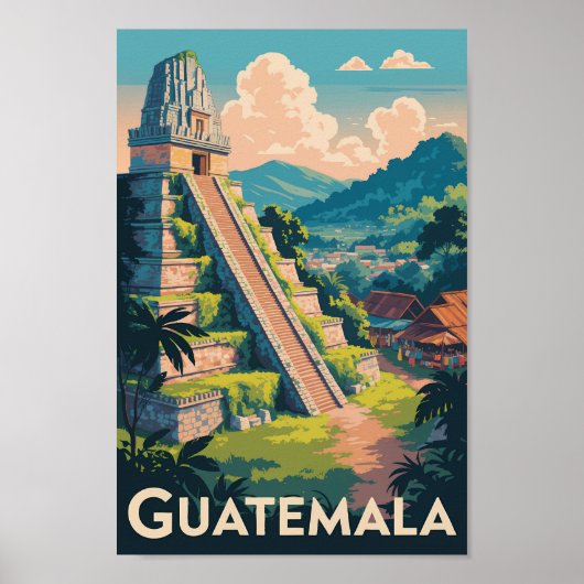 Guatemala Tikal National Park Illustration Travel ポスター (正面)