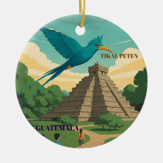 GUATEMALA TIKAL PETEN Retro poster セラミックオーナメント (正面)