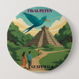 GUATEMALA, TIKAL PETEN Retro poster 缶バッジ