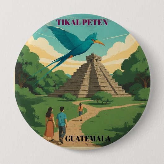 GUATEMALA, TIKAL PETEN Retro poster 缶バッジ (正面)
