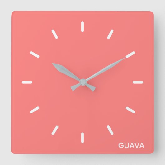 Guavaピンク色の名前 スクエア壁時計 (正面)