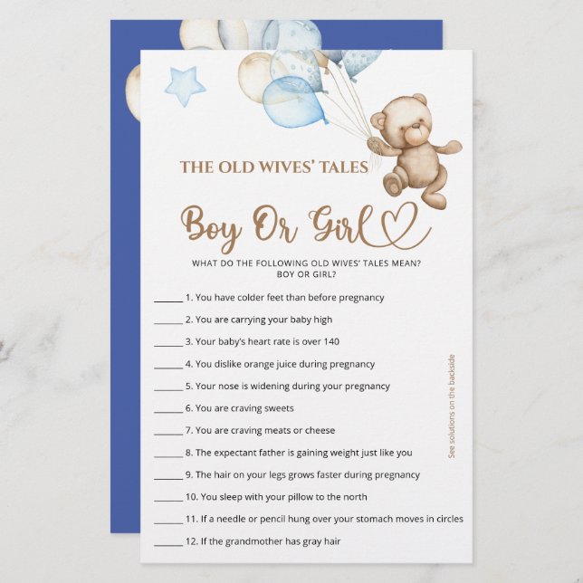 Guess男の子または女の子の物語テディベア赤ちゃんシャワー。 (正面/裏面)