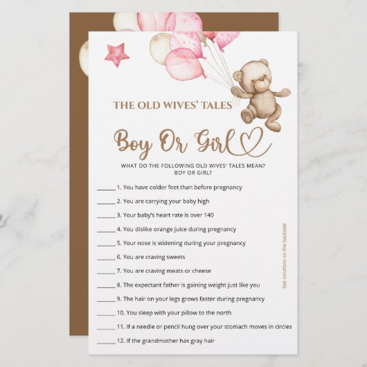 Guess Boy Or Girl tales teddy bear baby shower (正面/裏面)