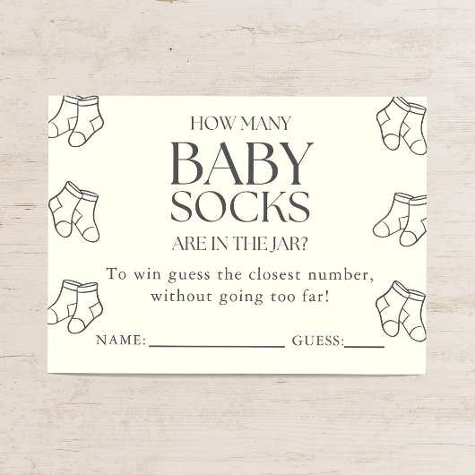 Guess How Many Baby Socks Minimal Baby Shower Game エンクロージャーカード