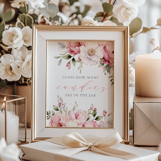 Guess How Many Candies Pink Baby Shower Sign フォトプリント