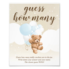 Guess How Many Dusty Blue Teddy Bear Shower Sign フォトプリント