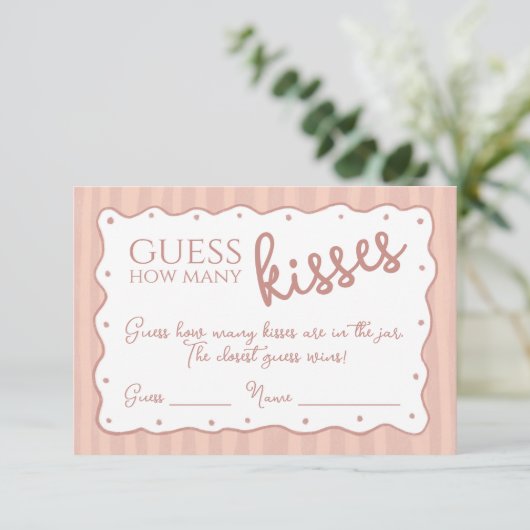 Guess How Many Kisses Game Blush Pink Striped Card サンキューカード (スタンド正面)