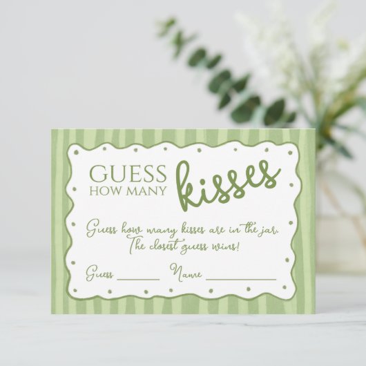 Guess How Many Kisses Game Soft Green Striped Card サンキューカード (スタンド正面)