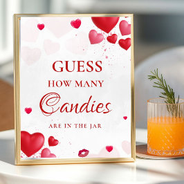Guess how many Kisses valentine Bridal Shower Sign ポスター