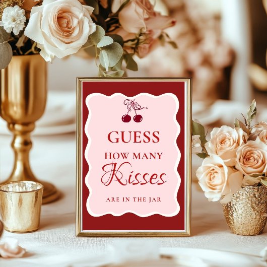 Guess how many Kisses valentine Bridal Shower Sign ポスター