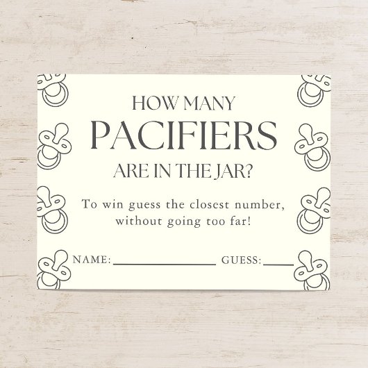 Guess How Many Pacifiers Baby Shower Game エンクロージャーカード