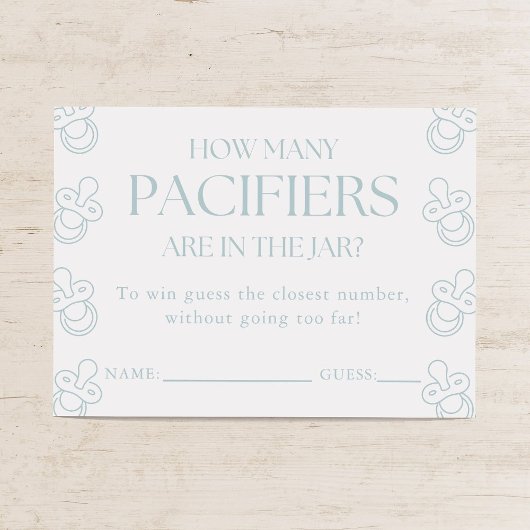 Guess How Many Pacifiers Boy Baby Shower Game エンクロージャーカード