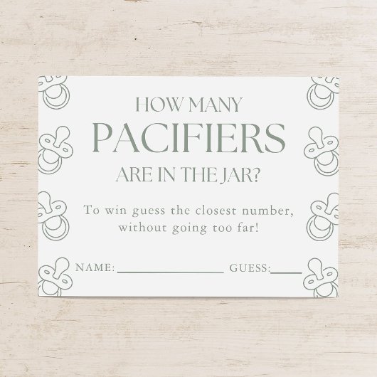 Guess How Many Pacifiers Sage Baby Shower Game エンクロージャーカード