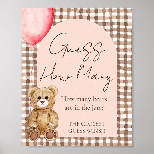 Guess How Many Teddy Bear Baby Shower Game Table  ポスター (正面)