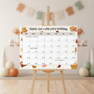 "guess our cutie pie's birthday" baby shower game ポスター