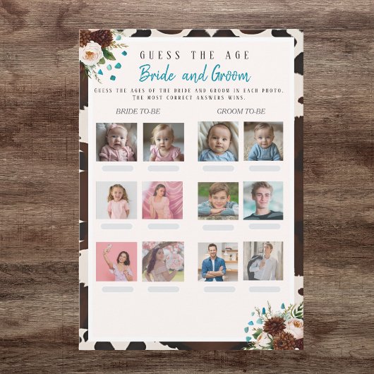 Guess the Age Bridal Shower Boho Wild Floral game 招待状