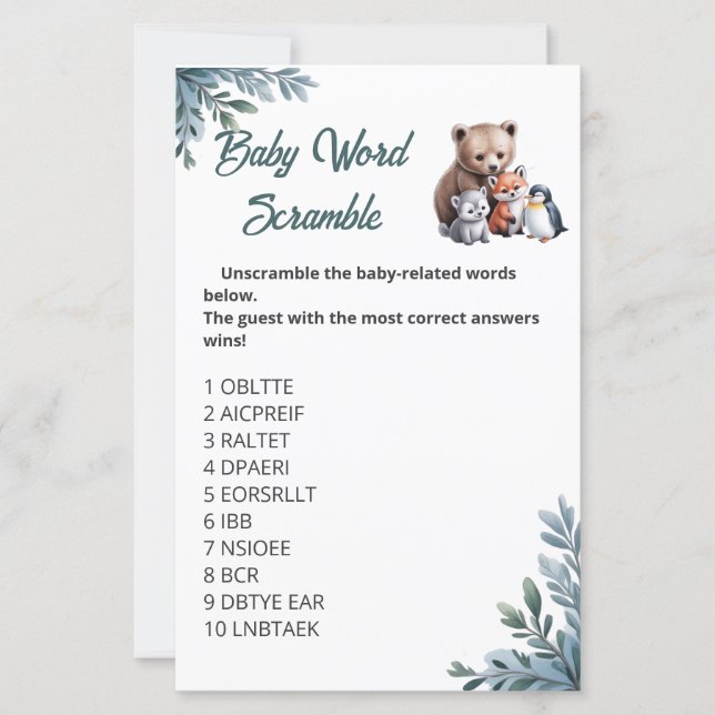 Guess the Baby Words - Snowy Baby Shower Game Card (正面)
