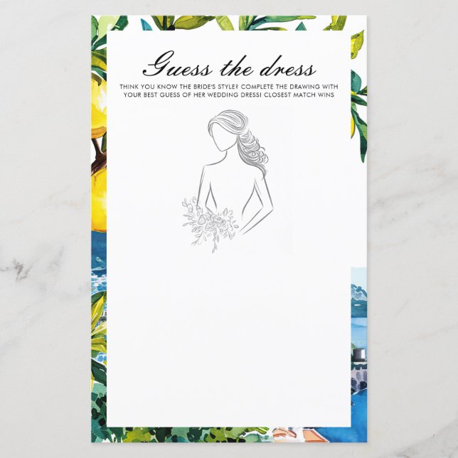 Guess the Dress Amalfi Bridal Shower Game (正面)