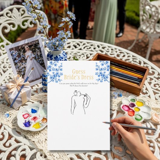 Guess the Dress Bridal Shower Blue game 招待状