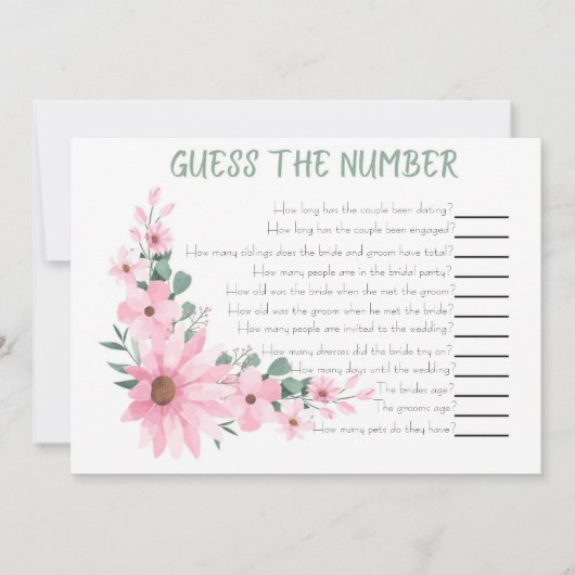 Guess The Number Bridal Shower Game Pink Flowers ノートカード (正面)