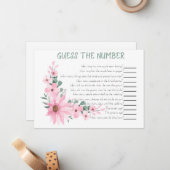 Guess The Number Bridal Shower Game Pink Flowers ノートカード (正面/裏面インサイチュ)
