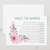 Guess The Number Bridal Shower Game Pink Flowers ノートカード (正面/裏面)
