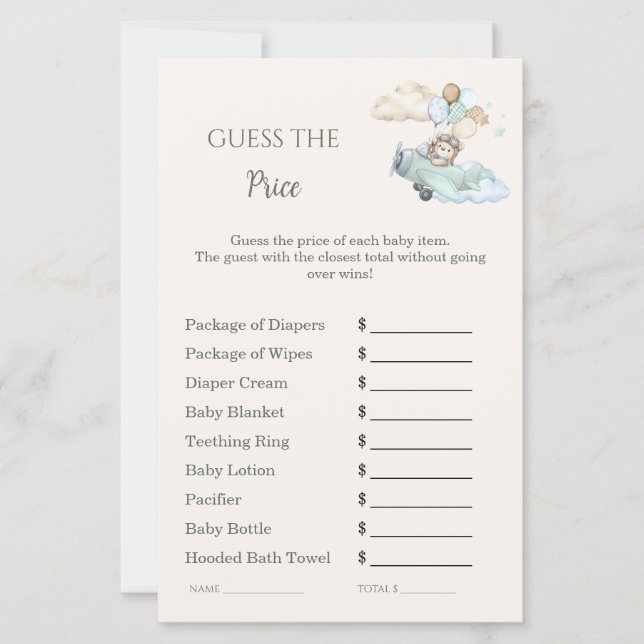 Guess the Price Baby Shower Bearly Wait Airplane (正面)