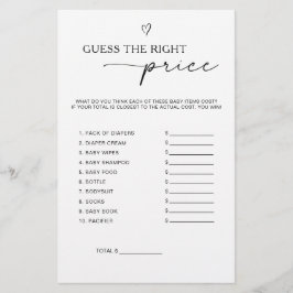 Guess The Price Baby Shower Game