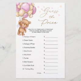 Guess the Price Bear Balloons Baby Shower Game