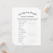 Guess The Price Minimalist Simple Baby Shower Game カード (正面/裏面インサイチュ)