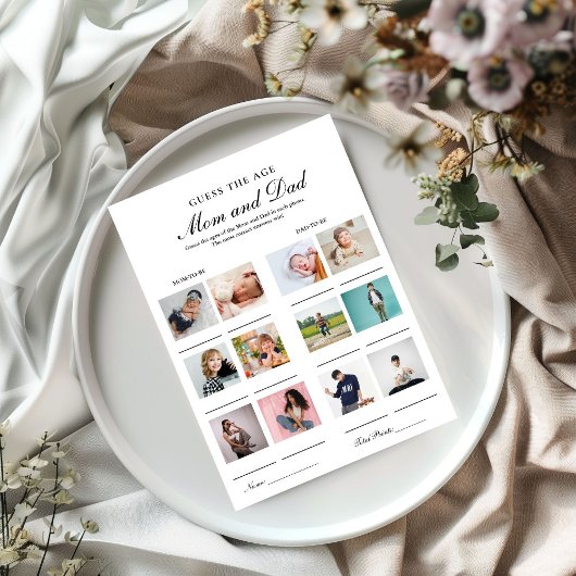 Guess their age Mom and dad baby shower game Card 案内状